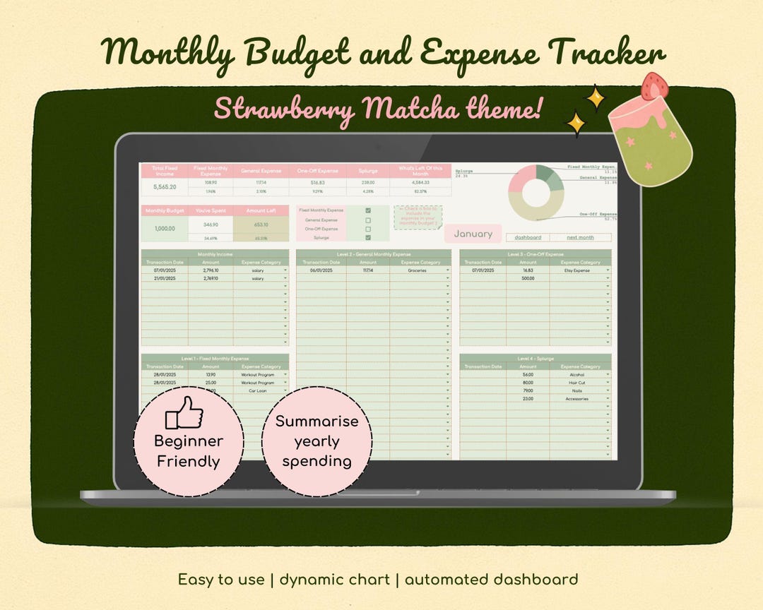 Google Sheets Budget Expense Tracker | Monthly & Yearly Dashboard ...