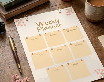 Planificador semanal minimalista imprimible, plantilla de horario de productividad (descarga digital)