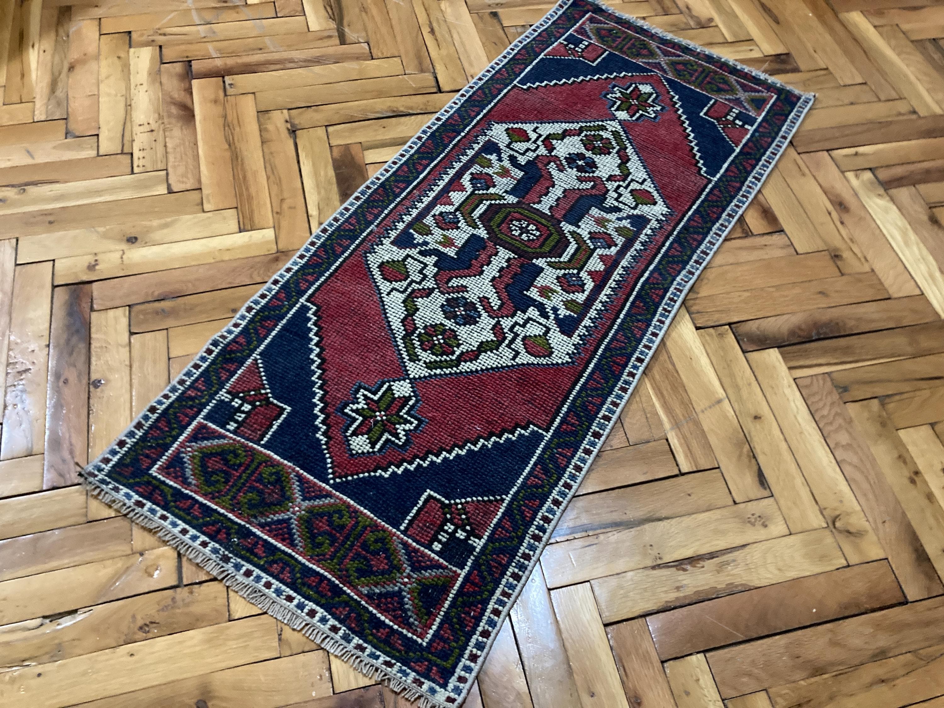 1.6x3.9ft, Small Pink Vintage Handmade Kitchen Rug, Anatolian