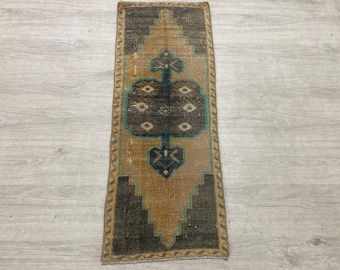 1x4 Turkish Brown Wool Doormat, Vintage Oushak Handmade Rug, Neutral Boho Decor (1.3x3.6 Ft)