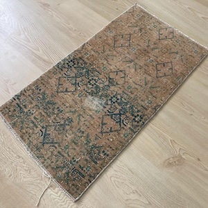 1.3x2.5 ft, Turkish rug, Small rug, Neutral rug, Ethnic rug, Brown rug, Vintage rug, Wool rug, Boho decor rug, Doormat, Oushak rug, Bath rug