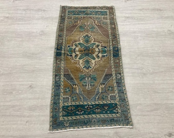 1.7x3.5ft, Small Brown rug, Turkish mini rug, Vintage rug, Bohemian rug, Ethnic rug, Anatolian rug, Doormat rug, Oushak Wool rug, Bath rug