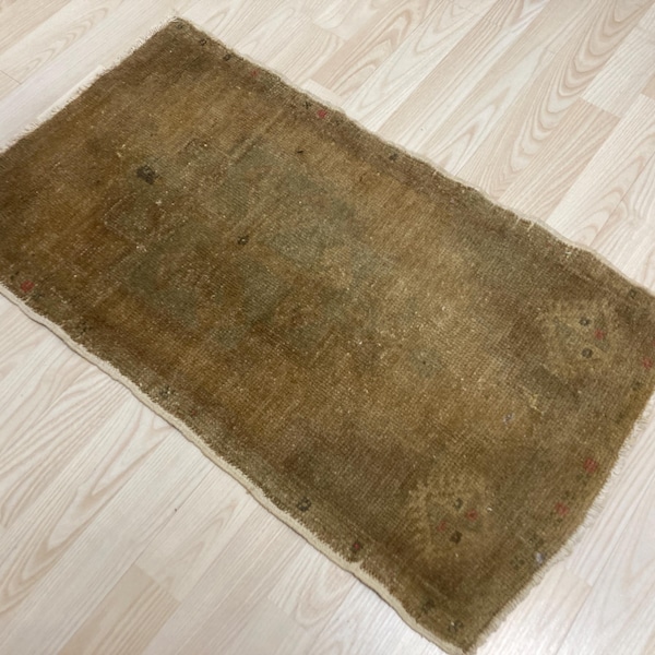 Vintage rug, Turkish rug, Faded Rug, Pastel rug, Wool rug, Neutral rug, Brown rug, Boho rug, Doormat rug, Oushak rug, Bath rug, 1.5x2.8ft