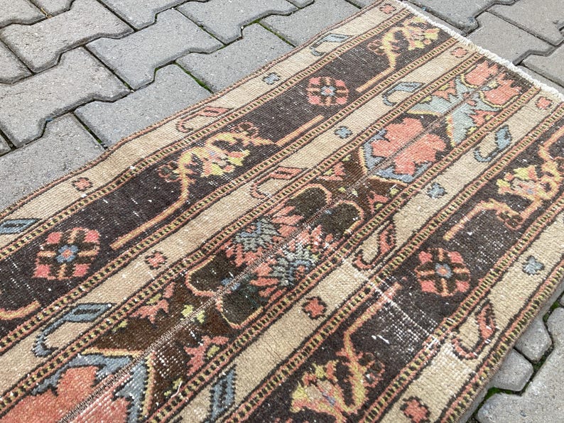 1.9x4.4ft, Small Brown Rug, Patchwork Rug, Vintage Mini Rug, Turkish ...