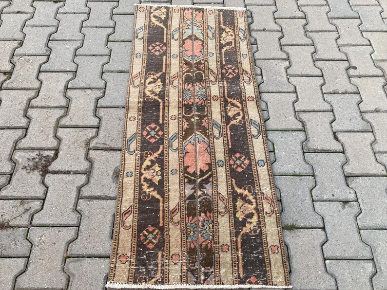 1.9x4.4ft, Small Brown Rug, Patchwork Rug, Vintage Mini Rug, Turkish ...