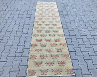 2.7x10.5ft, Vintage runner rug, Corridor rug, Boho decor rug, Pink Narrow rug, Turkish rug, Oushak rug, Wool rug, Oriental rug, Entryway rug