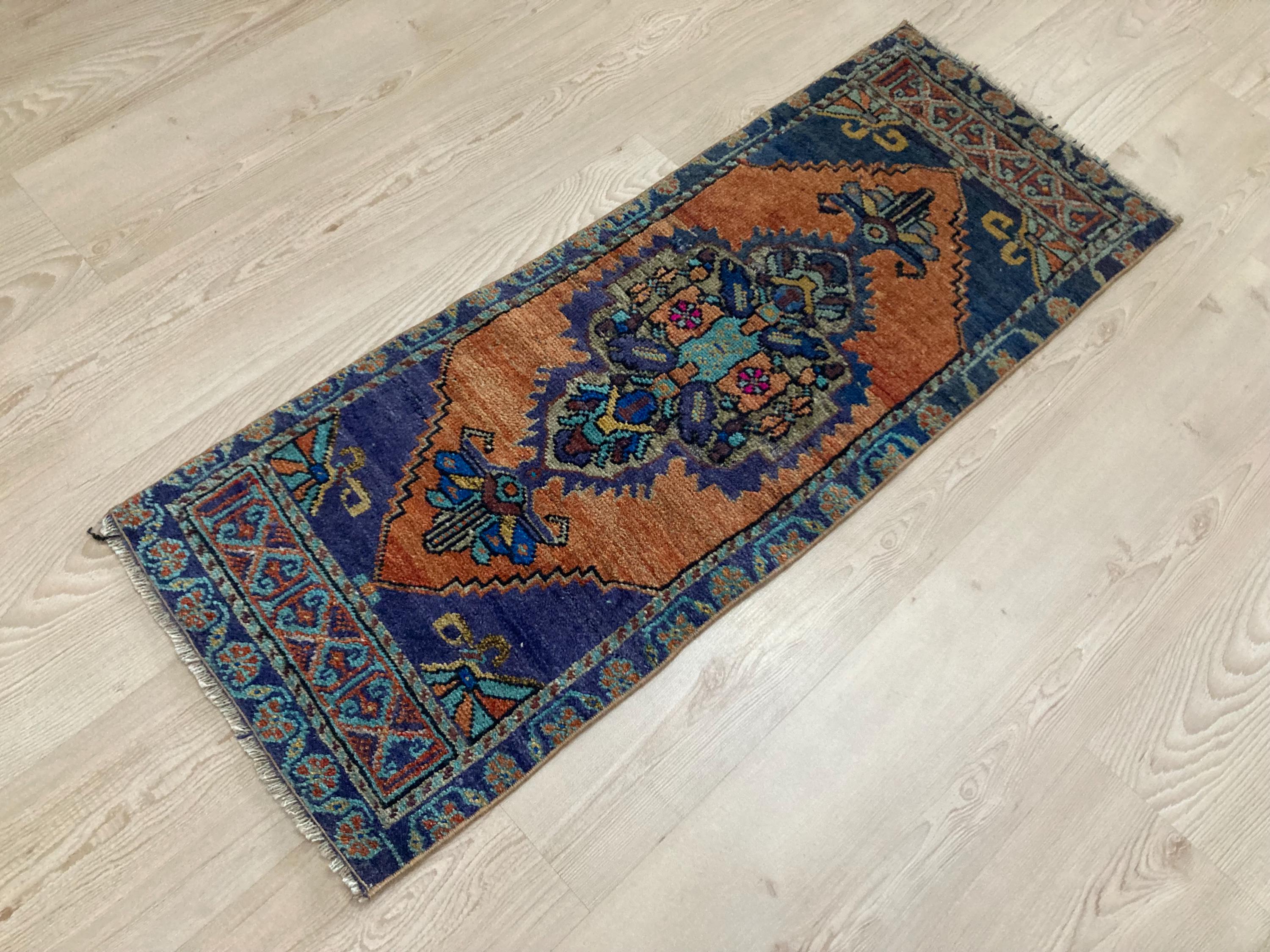 Orange and Blue Vintage Rug - Etsy