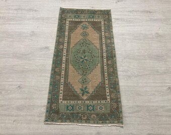 1.6x3.4 ft, Small Brown rug, Turkish rug, Vintage mini rug, Pastel rug, Neutral rug, Bohemian rug, Wool rug, Oushak rug, Doormat, Bath rug