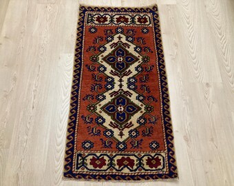 1,7 x 3,5 pies, alfombra turca, alfombra única, alfombra de Anatolia, alfombra vintage, alfombra rosa pequeña, alfombra boho, alfombra de felpudo, alfombra Oushak, alfombra de cocina, alfombra de lana