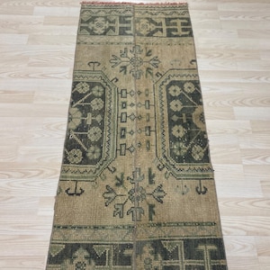 Alfombra de patchwork de lana vintage de 1,8 x 4,5 pies, alfombra turca marrón para entrada.