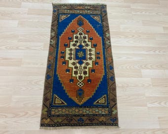 1.5x3.1ft, Brown Vintage Antique Wool Doormat, Traditional Turkish Oushak Bath Rug
