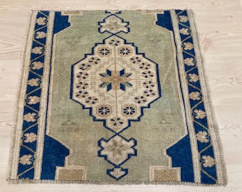 2.1x2.1 ft, Square rug, Turkish rug, Bohemian rug, Small Vintage rug, Brown rug, Boho rug, Doormat rug, Oushak Wool rug, Bath rug, Mini rug