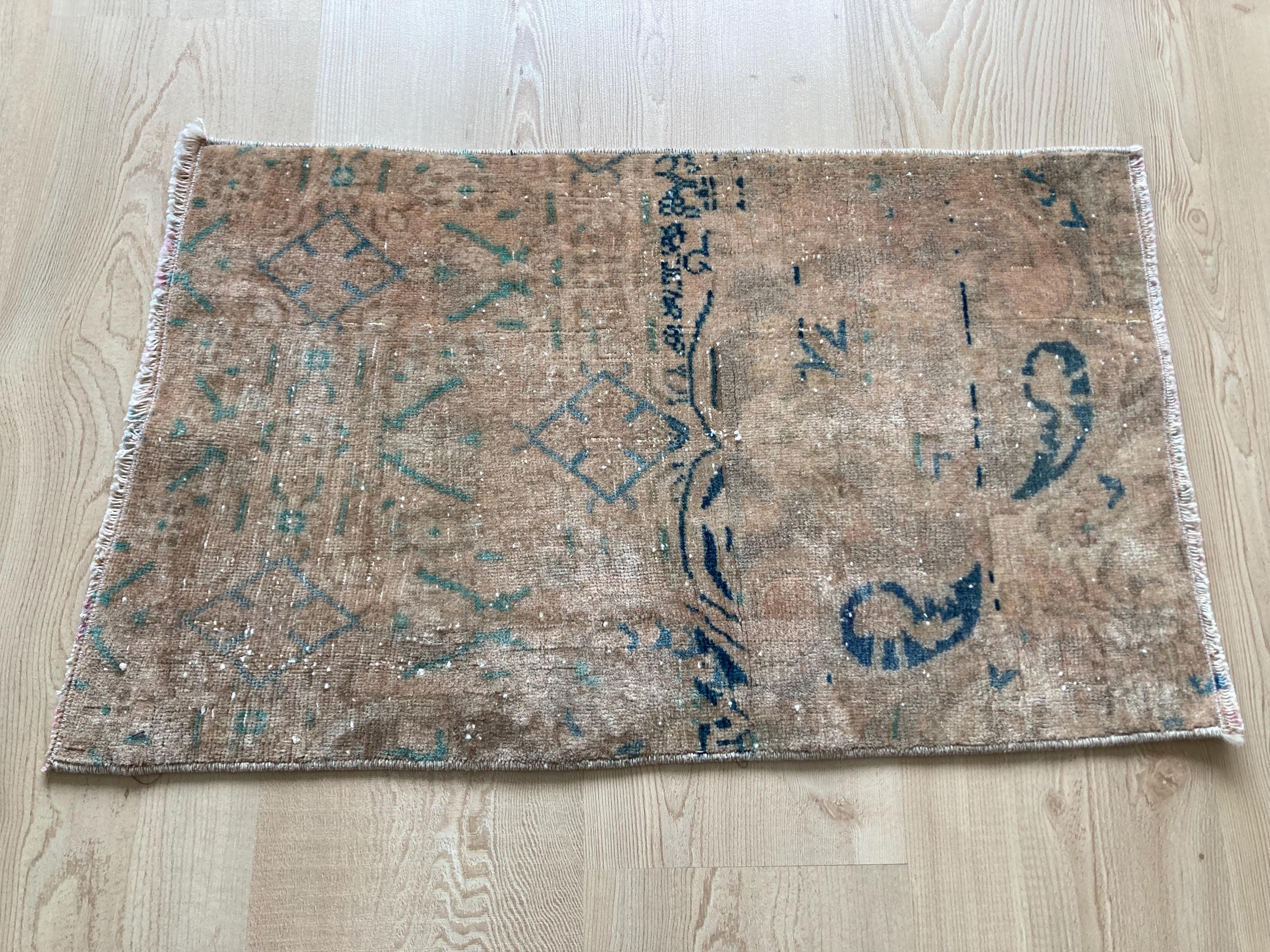 1x2 Brown Rug, 1x2 Vintage Rug, 1x2 Small Rug, Turkish Rug, Ethnic