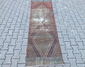 2.4x8.4ft, Vintage rug, Corridor rug, Pink runner rug, Boho rug, Narrow rug, Turkish rug, Oushak rug, Wool rug, Distressed rug, Entryway rug