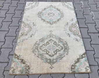 3.1x4.5ft, Vintage rug, Bohemian rug, Antique rug, Turkish rug, Oushak rug, Brown Area rug, Boho rug, Wool rug, Neutral rug, Living room rug