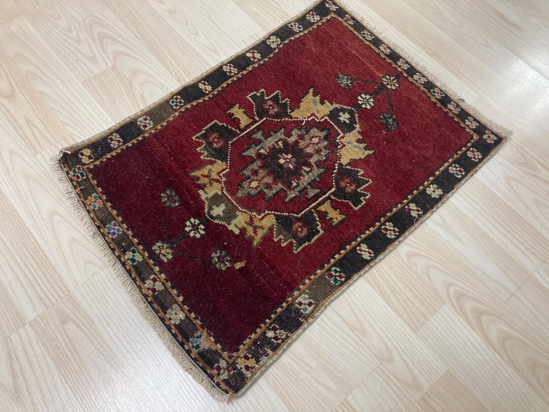 1.4x2 Ft, Vintage Rug, Turkish Mini Rug, Bohemian Rug, Wool Rug