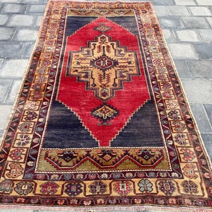 5x9 Turkish rug, 5x9 Vintage rug, 5x9 Area rug, Antique rug, 5x9 Red rug, Large rug, Oushak Wool rug, Ethnic rug, Living room rug, 4.7x9ft