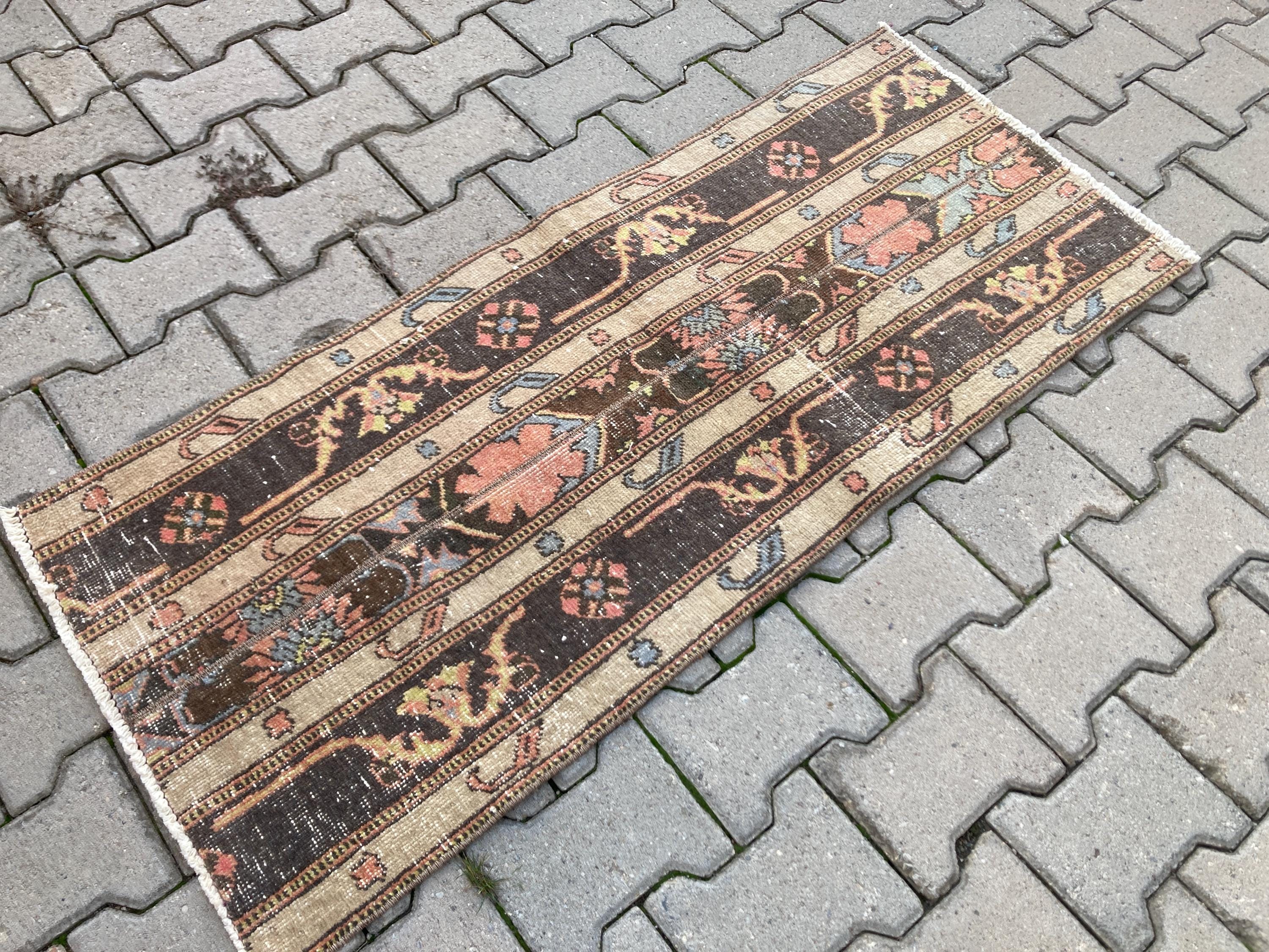 1.9x4.4ft, Small Brown Rug, Patchwork Rug, Vintage Mini Rug, Turkish ...
