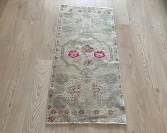 2x3 Turkish rug, 2x3 Vintage rug, 2x3 Brown rug, Neutral rug, Small rug, Pale rug, Doormat rug, Oushak rug, Bath rug, Wool rug, 1.6x3.4ft
