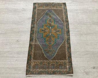 Brown Turkish Anatolian Wool Doormat, Vintage Oushak Handmade Bath rug (1.6x3.2ft)