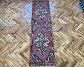 1.6x6ft, Pink runner rug, Turkish rug, Vintage rug, Narrow rug, Antique rug, Kitchen rug, Bohemian rug, Oushak rug, Wool rug, Hallway rug
