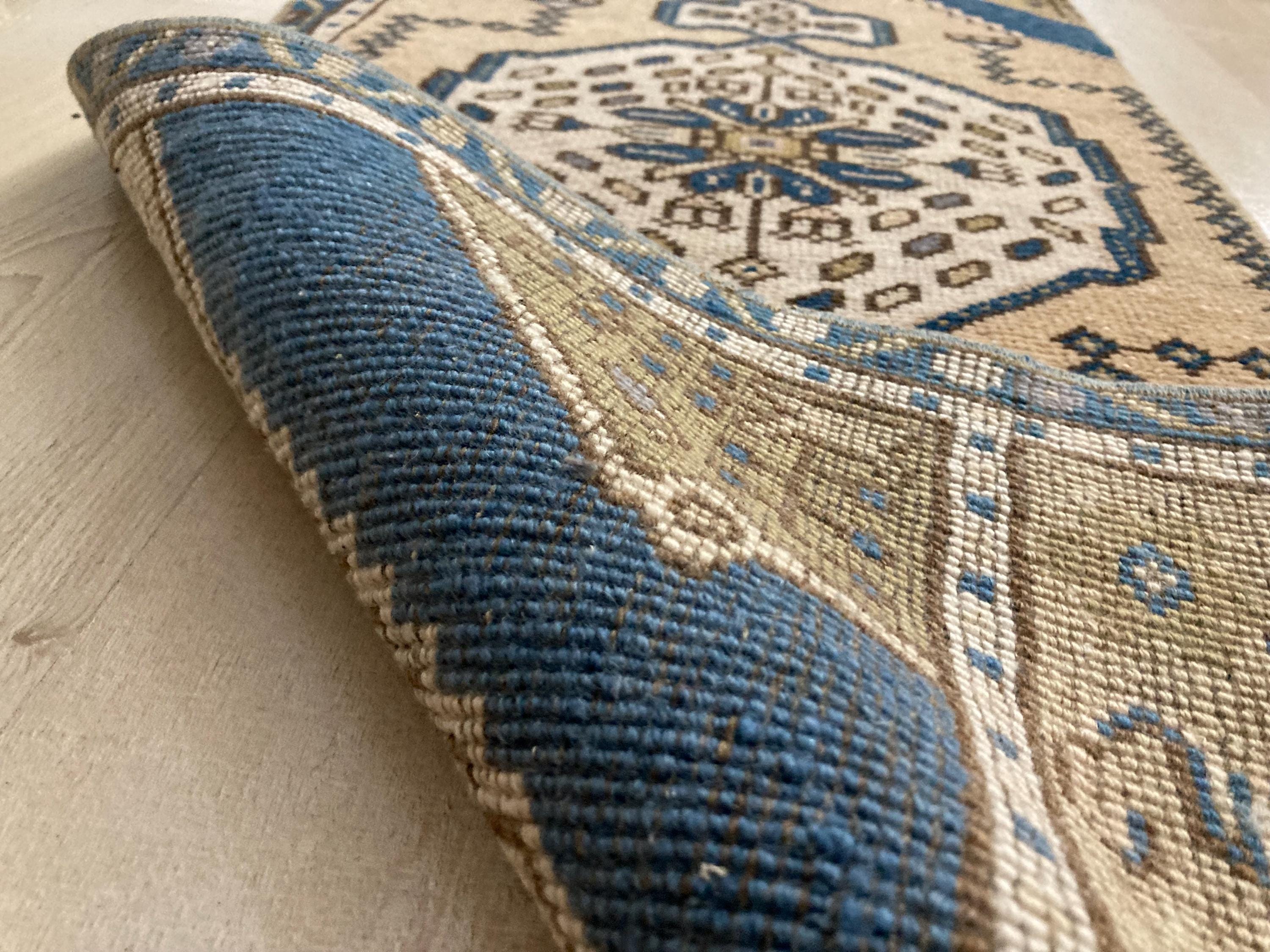 1.5x3.7フィート、トルコ製ミニラグ、ボヘミアンラグ、ヴィンテージ