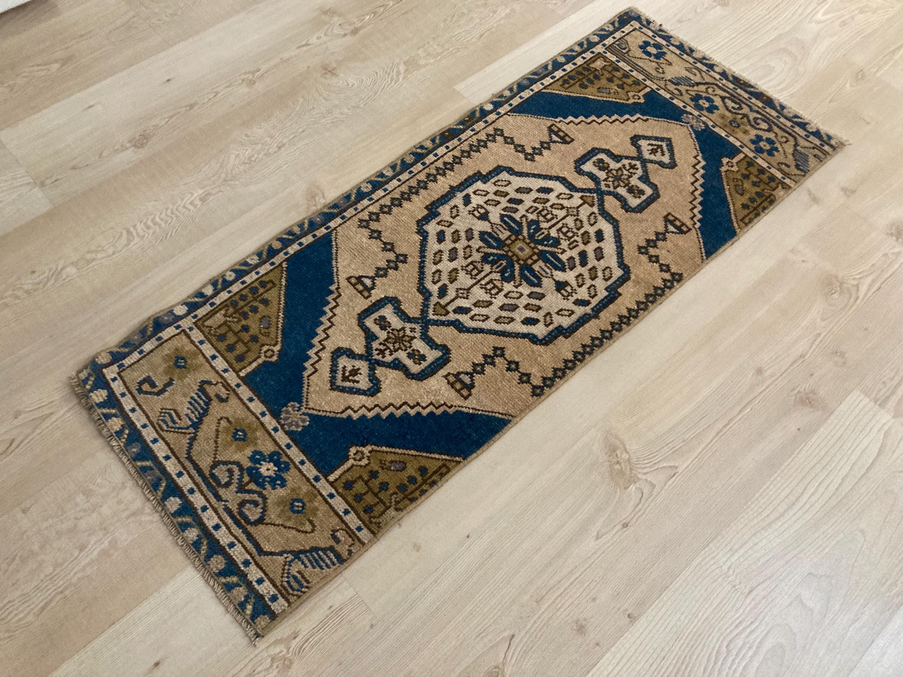 1.5x3.7フィート、トルコ製ミニラグ、ボヘミアンラグ、ヴィンテージ