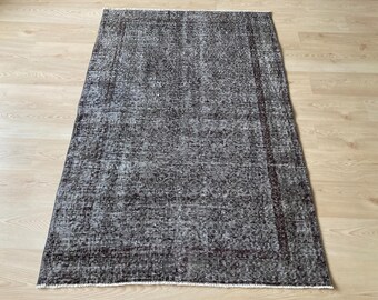 4x6 Turkish rug, Vintage rug, 4x6 Area rug, Unique rug, 4x6 Black rug, Large rug, Oushak Wool rug, Bohemian rug, Dining room rug, 3.9x6ft