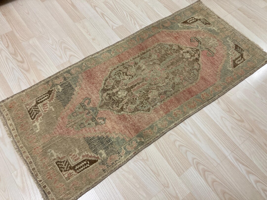1.6x3.6ft, Small Pink Rug, Turkish Rug, Vintage Rug, Pale Rug, Neutral ...