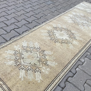 2.6x10 ft, Brown Oushak Wool Runner Rug, Vintage Turkish Rustic Hallway Rug