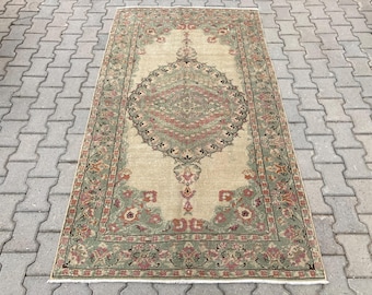 4x7 Turkish rug, Vintage rug, 4x7 Area rug, Neutral rug, 4x7 Brown rug, Antique rug, Oushak Wool rug, Bohemian rug, Bedroom rug, 3.9x7.2ft