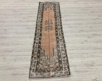 2.3x8.6 ft, Vintage Turkish Wool Runner Rug, Orange Patchwork Narrow Corridor Carpet