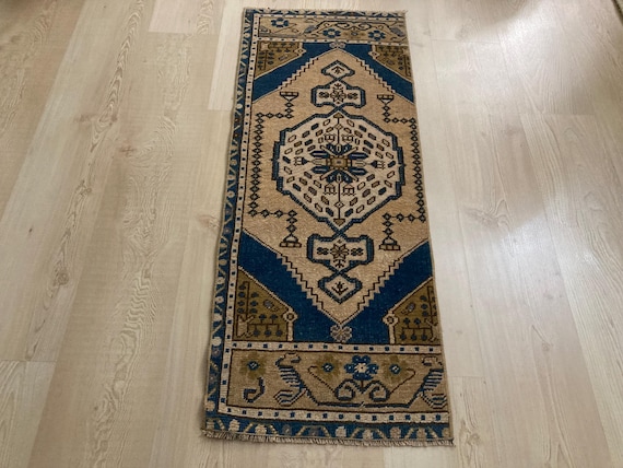 1.5x3.7フィート、トルコ製ミニラグ、ボヘミアンラグ、ヴィンテージ