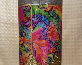 Floral Glitter Skinny Tumbler: 20 oz Pencil Design