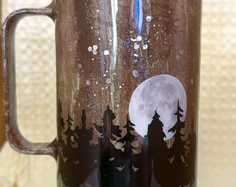 Glitter Moon & Stars Tumbler: Wood Grain 30 oz Metal Cup