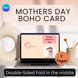 Boho-moederdagkaart | Afdrukbare en bewerkbare digitale download | Cadeau eerste Moederdagwenskaart