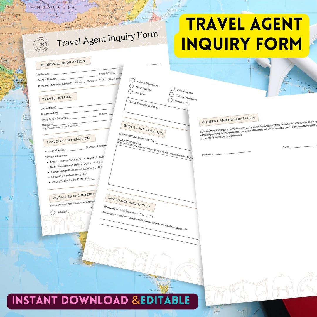 Travel Agent Inquiry Form | Editable Canva Template | Client Intake ...