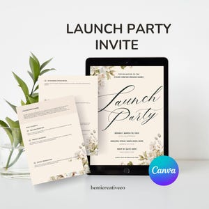 Convite para festa de lançamento, folheto de inauguração, crie seu próprio convite comercial, modelo de convite corporativo editável, download instantâneo