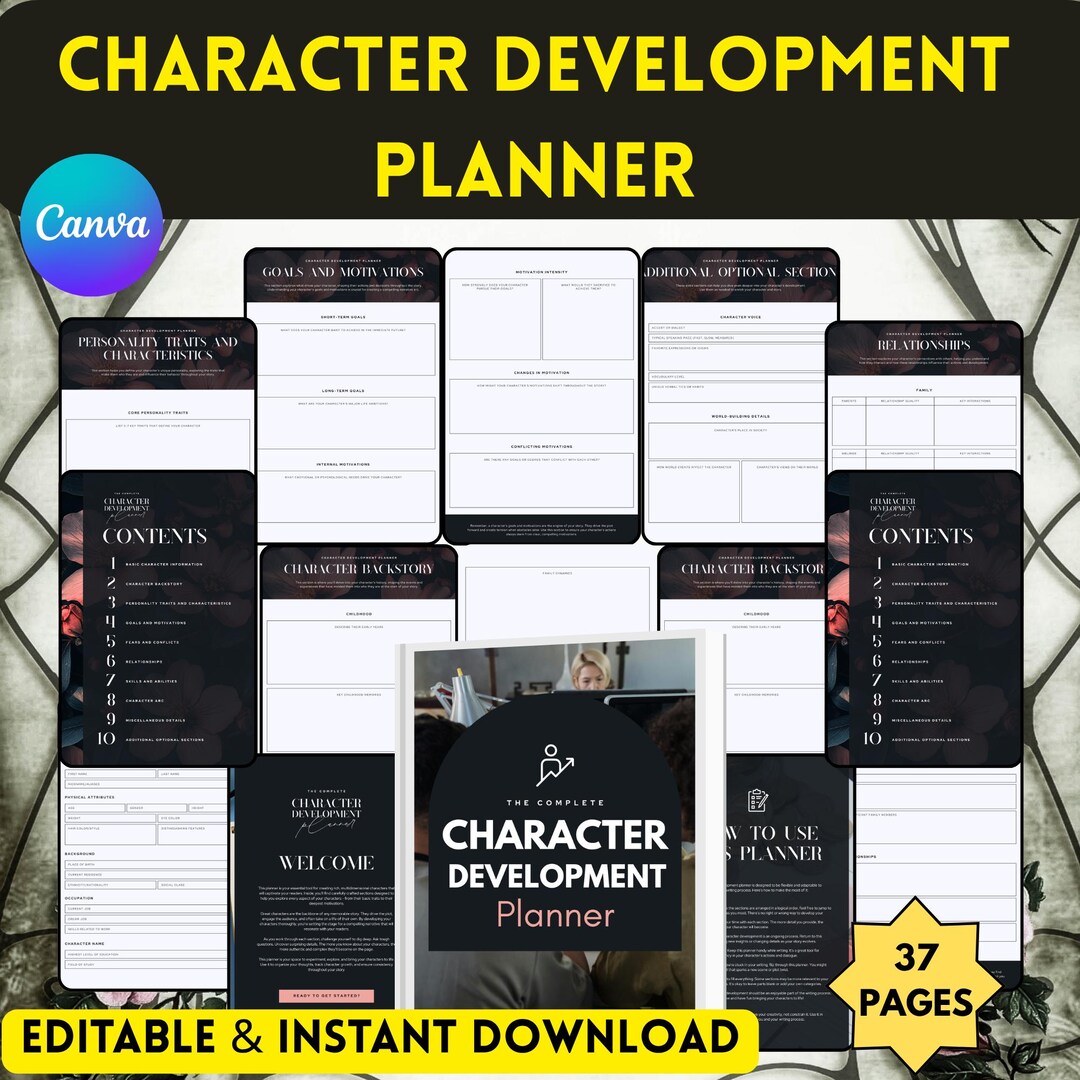 Character Development Planner | Editable Canva Template (digital ...