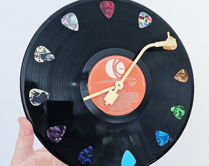 Record Vinyl Clock with Guitar Picks - CUSTOM - Music Lover - Man Cave