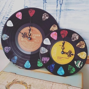 Record Vinyl Clock with Guitar Picks - CUSTOM - Music Lover - Man Cave