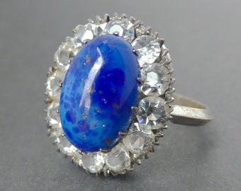 Egyptian Revival 1920s Lapis Lazuli Paste Cluster Cocktail Ring - UK Size O, Art Deco, Flapper Girl, Neiger Brothers Style, Speckled Glass