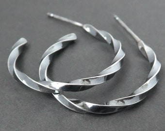 Twisted Hoop Oxidised Sterling Silver Earrings - Gothic, Silver Hoops, Goth Aesthetic, Oxidized Silver, Twisted Hoops, Minimalist Jewellery