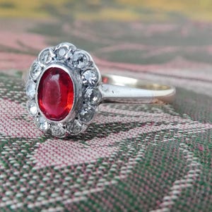 Vintage Ruby Paste Gold and Silver Ring, c. 1930s - UK Size O 1/2