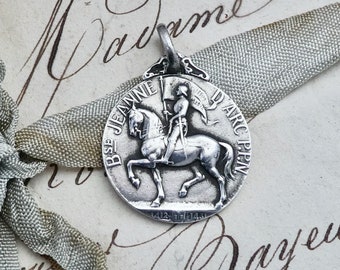 Vintage French Joan of Arc on Horseback Protection Medallion - Jeanne d'Arc, Religious, Catholic Saint, Medal, Saint, French Militaria