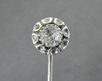 Victorian Paste Stick Pin - 1800s, Paste, Silver, Tie Pin, Lapel Pin