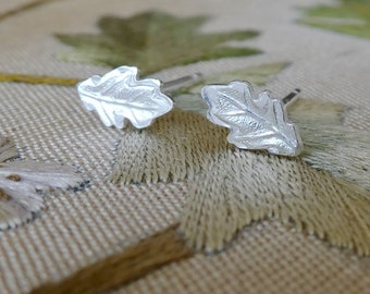 Handmade Sterling Silver Oak Leaf Stud Earrings - Leaf Studs, Minimalist, Sterling Silver Leaf Earrings, Nature, Oak Tree, Woodland, Forest