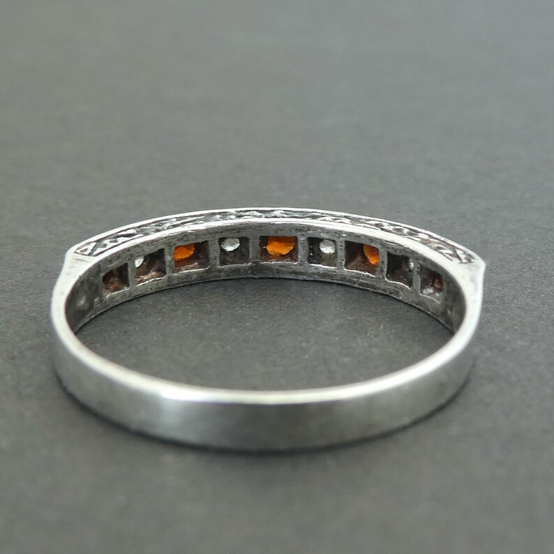 Edwardian Garnet and Paste Silver Ring UK Size K, Marked 'SIL', Half Eternity Ring, Bohemian Garnet, Midi Ring, Paste Silver image 6