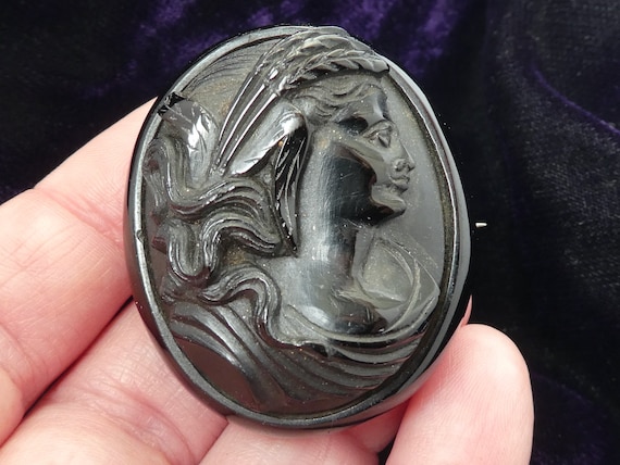 Victorian Whitby Jet Cameo Brooch - Gothic, Mourn… - image 9
