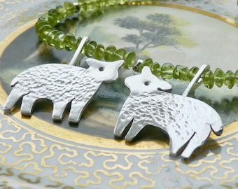 Handmade Spring Lambs Sterling Silver, Peridot, Freshwater Pearls and Aquamarine Beaded Necklace - Sheep, Lamb, Pastoral, Cottage, Farm